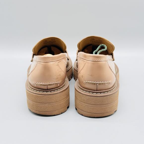 Sam Edelman Shoes Womens 7.5 Beige Lug Sole Loafers Leather Platform Gold - Picture 4 of 10
